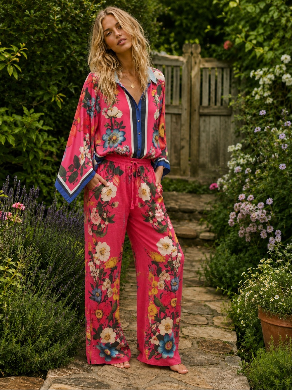 Aratta XL Floral Garden Pants Rose Floral